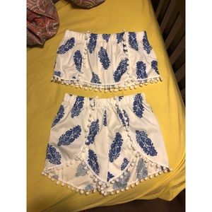 Blue and white zaful crop top and shorts set